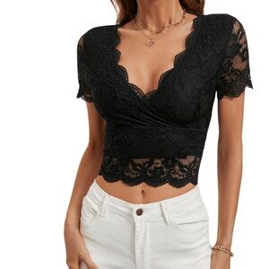 Cropped Black Lace Women's Top